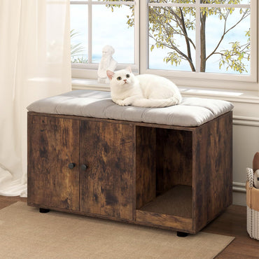 Wooden Cat Litter Box Enclosure Hidden Litter Box Furniture with Scratching Board