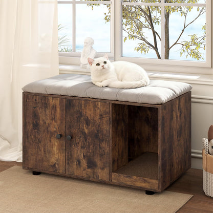 Wooden Cat Litter Box Enclosure Hidden Litter Box Furniture with Scratching Board