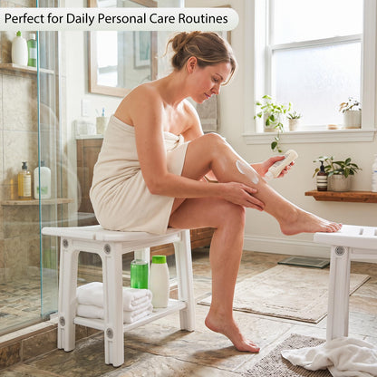 Shower Bench, HDPE Waterproof Bathroom Stool Seat for Inside Shower | Shelf, Handles, Shower Head Holders