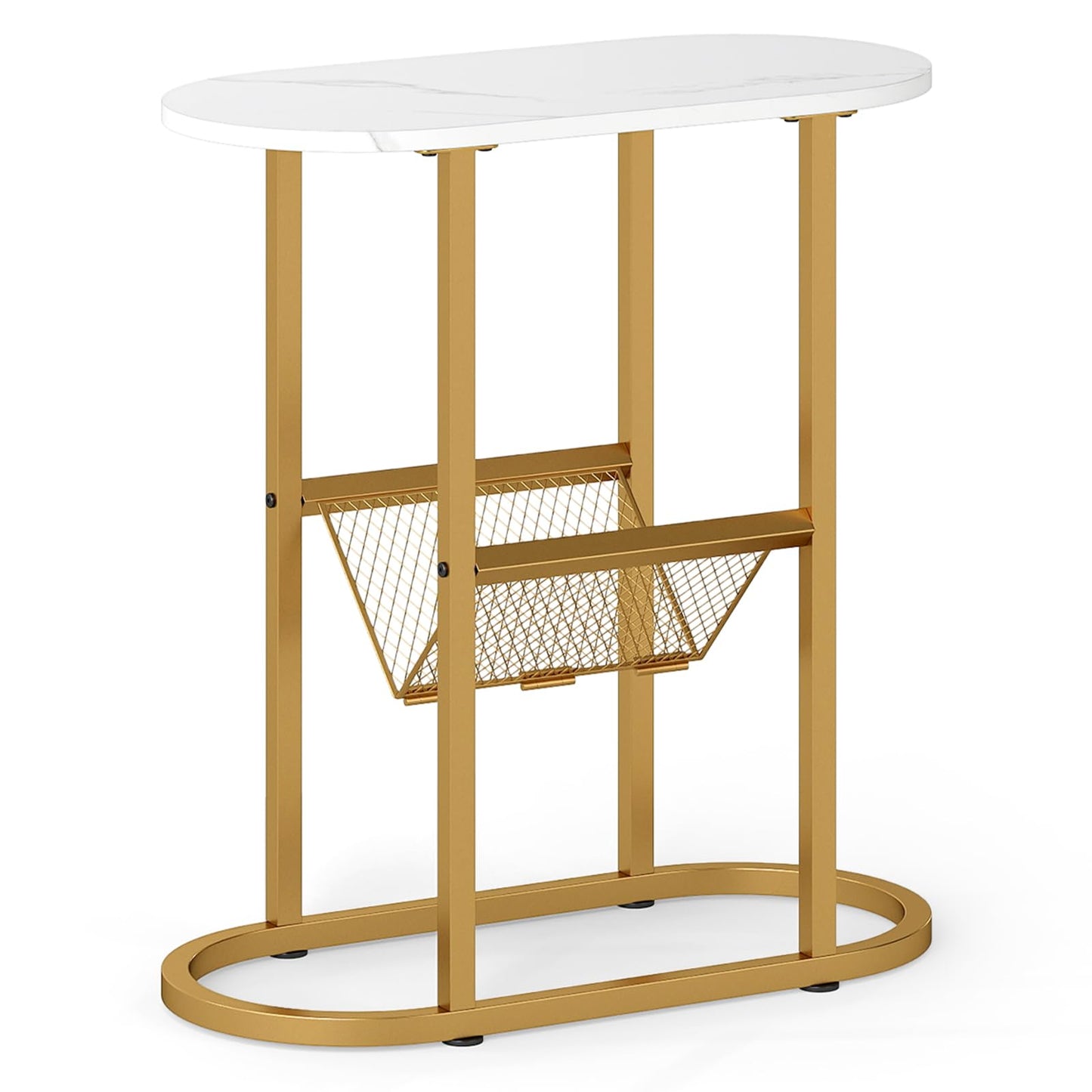 2-Tier Narrow Side Table with Magazine Holder for Living Room Bedroom