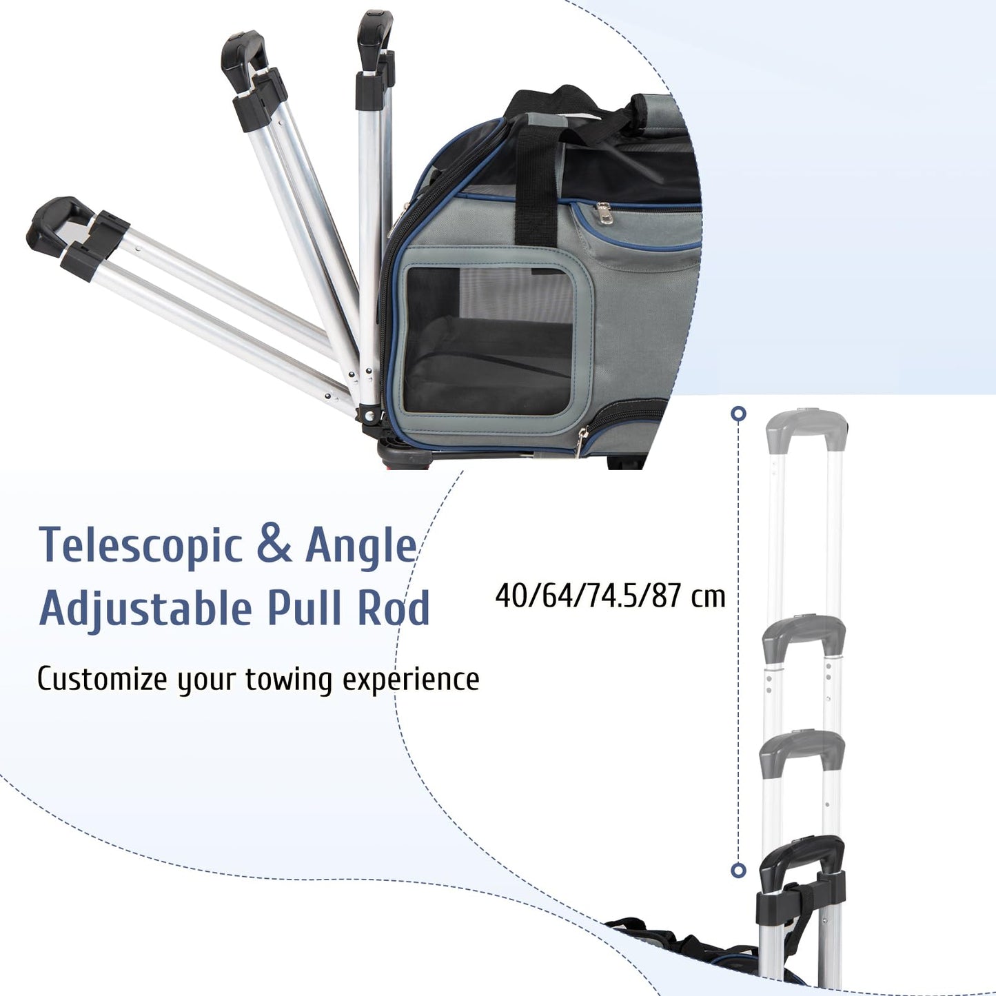 Foldable Rolling Pet Carrier with Wheels and Padded Carry Handle