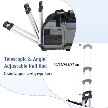 Foldable Rolling Pet Carrier with Wheels and Padded Carry Handle