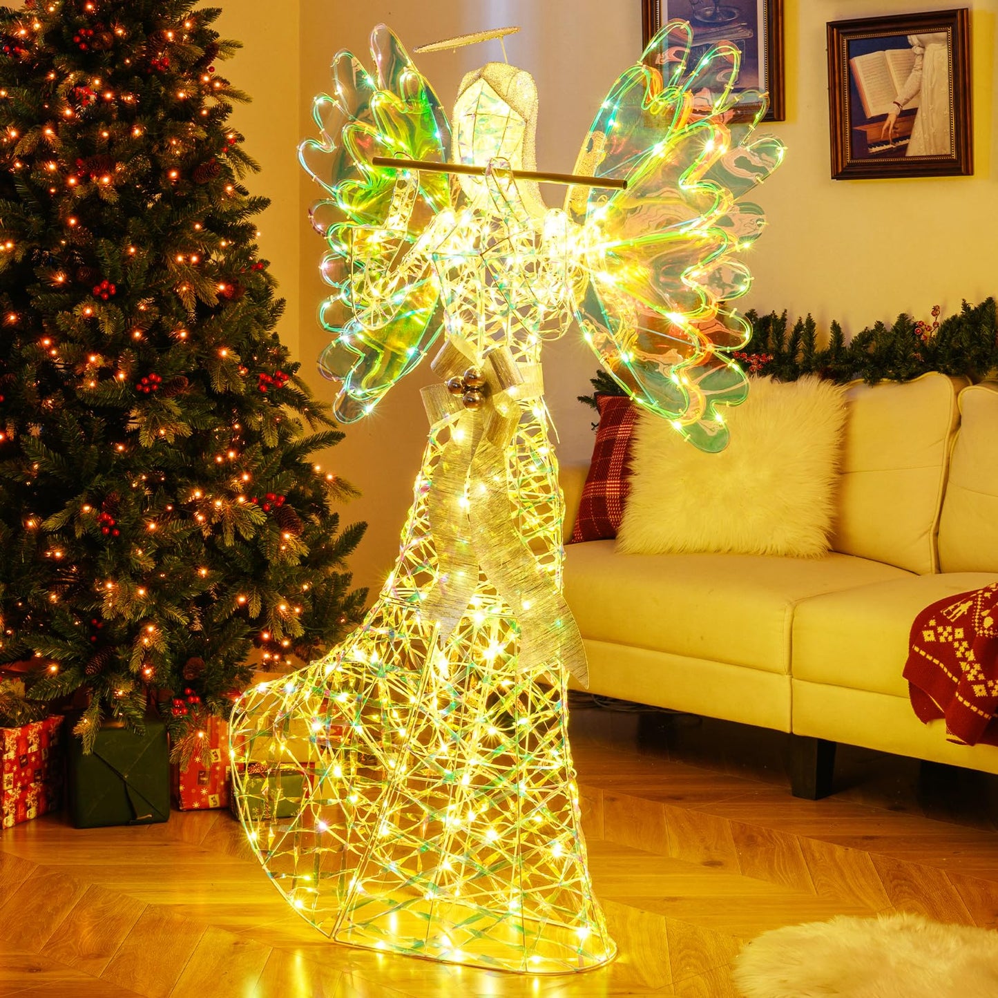 Lighted Angel Christmas Decoration with Flute and 250 LED Lights