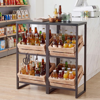 3-Tier Drink Crate Rack, Metal Bottle Storage Shelf with 3 Adjustable Angles & 2 Hooks
