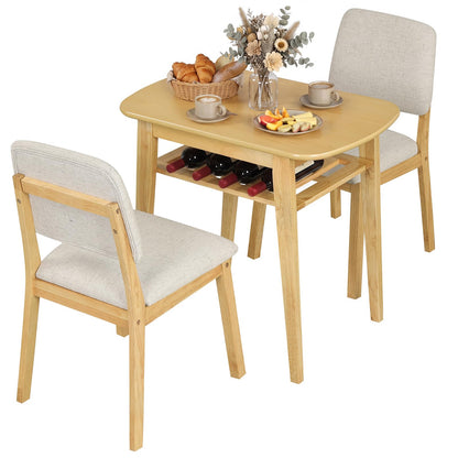3-Piece Dining Table Set with Solid Wood Frame & Seat