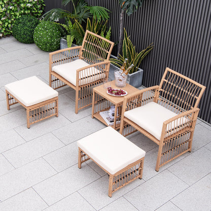 5-Piece Garden Rattan Furniture Set with Cushions