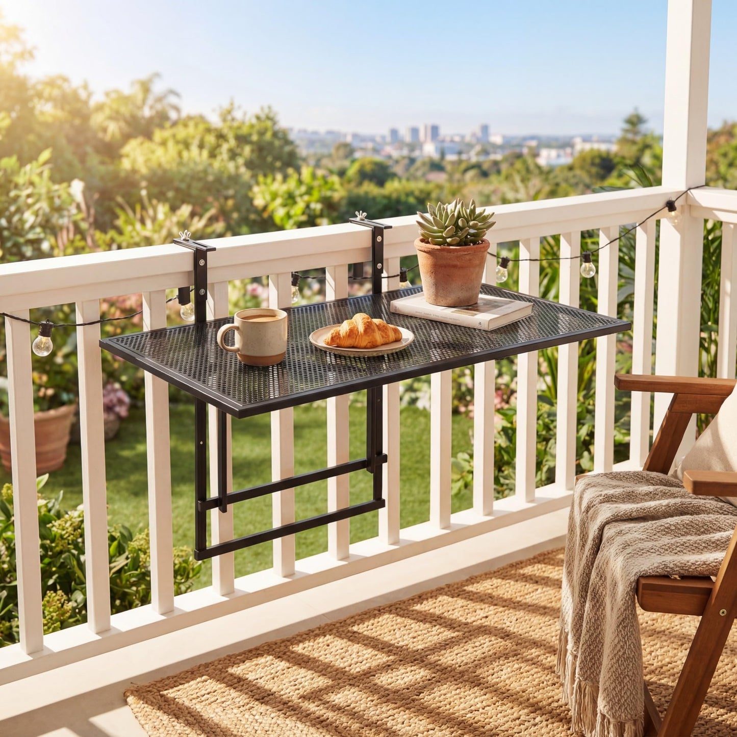 Folding Hanging Table, Balcony Desk with 5 Adjustable Heights