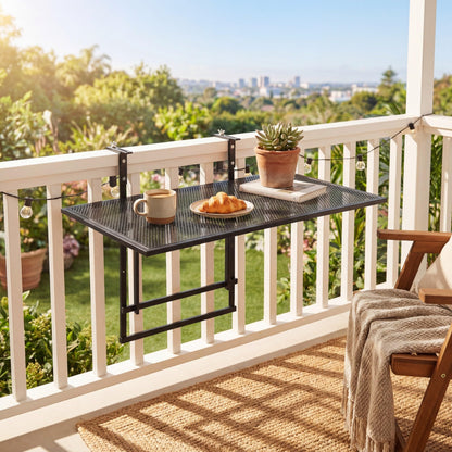 Folding Hanging Table, Balcony Desk with 5 Adjustable Heights