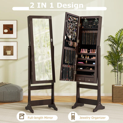 Freestanding Jewelry Armoire Cabinet with Inner LED Lights and 4 Adjustable Tilt Angles