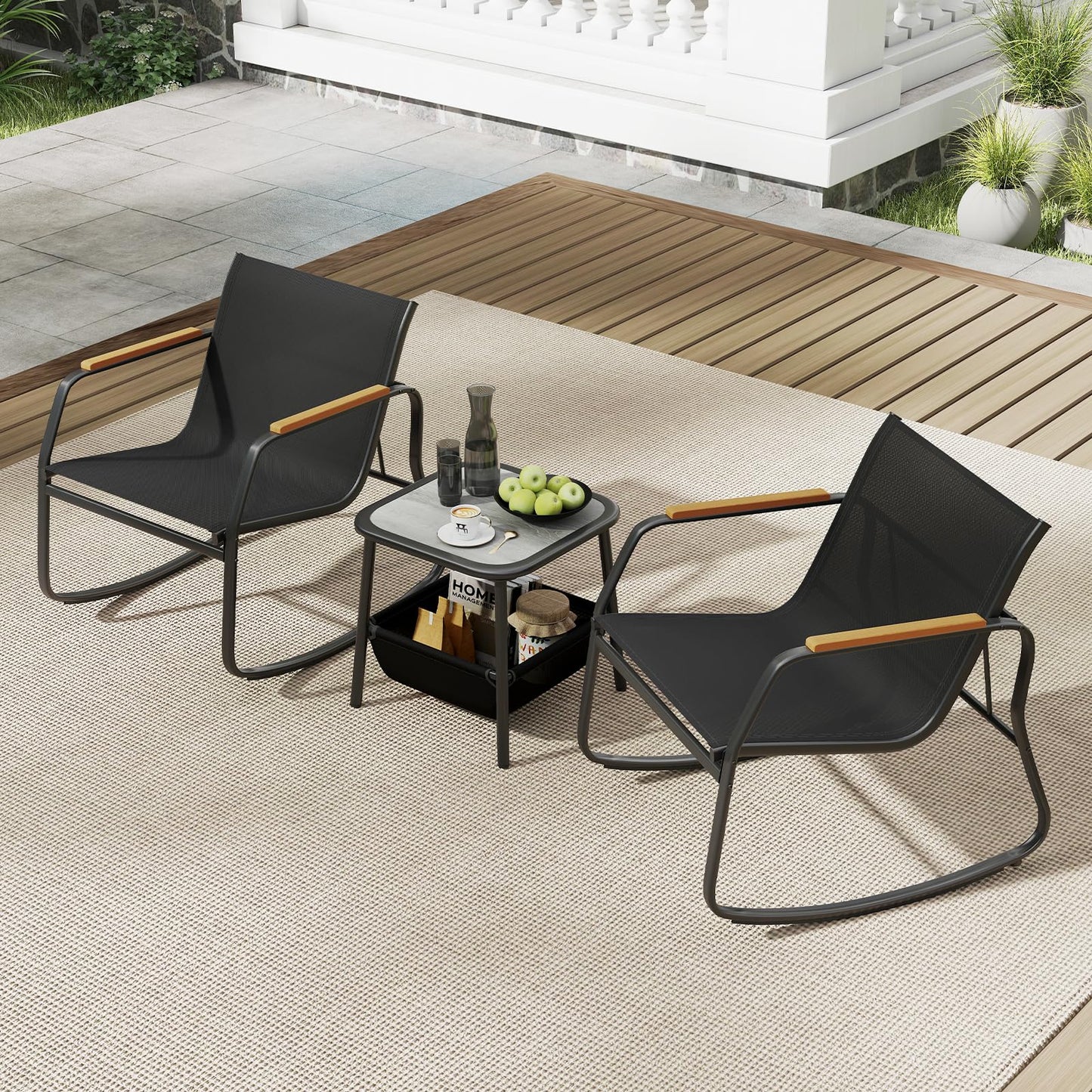 3-Piece Patio Bistro Set, Garden Furniture Set with Coffee Table and Chair