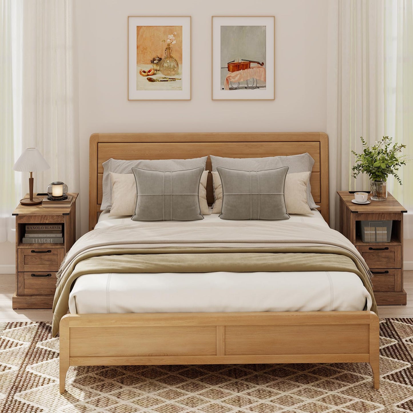 Narrow Bedside Table with Charging Station