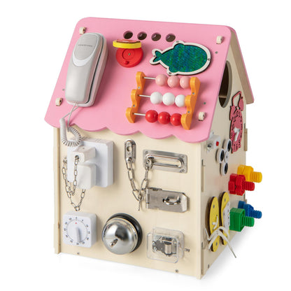 Wooden Busy House Toddler Learning Toy with Music Box