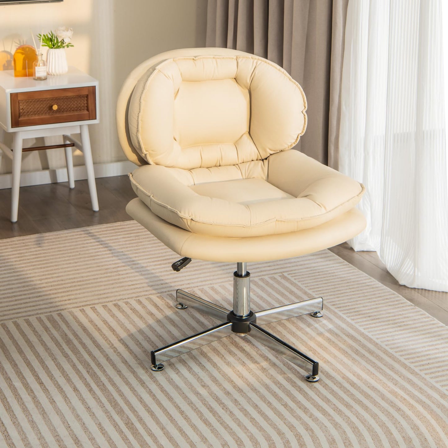 Armless Office Chair with Double Padded Back and Criss Cross Metal Base