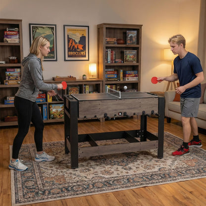 3-in-1 124CM Swivel Game Table with Foosball Pool Billiards Table Tennis