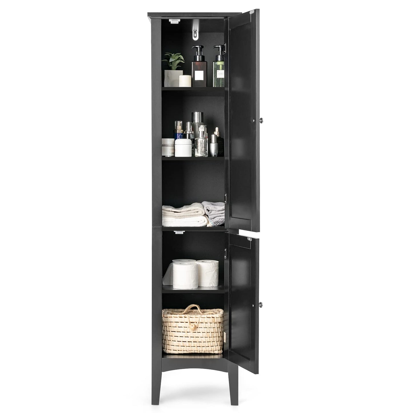2 Door 160cm High Freestanding Bathroom Cabinet with 5 Tier Shelves