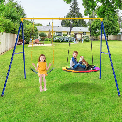 A-Frame Metal Swings Stand with Belt Swing and Nest Swing