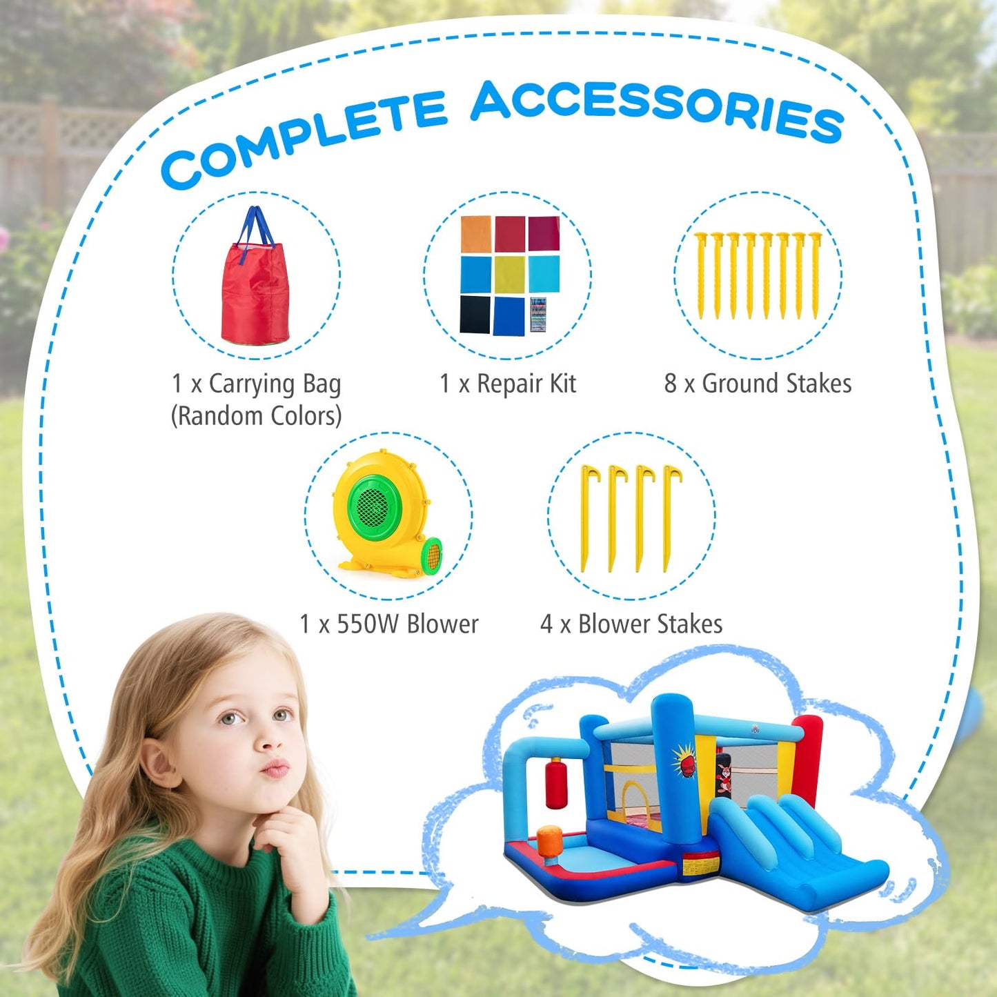 Kids Bouncy Castle, Inflatable Bounce House with Slide