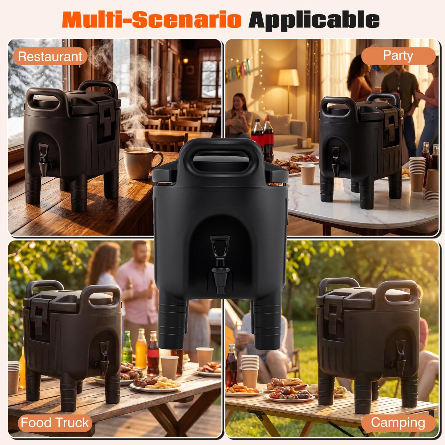 7.6L/10L Insulated Beverage Dispenser, Hot & Cold Drinks Server Container with Handles