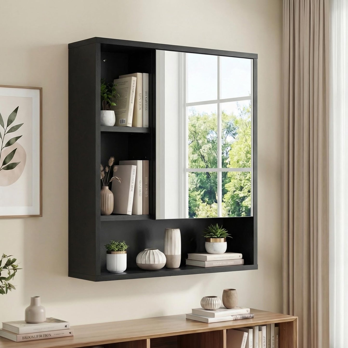 Wall Mounted Storage Organizer with Mirror for Bathroom
