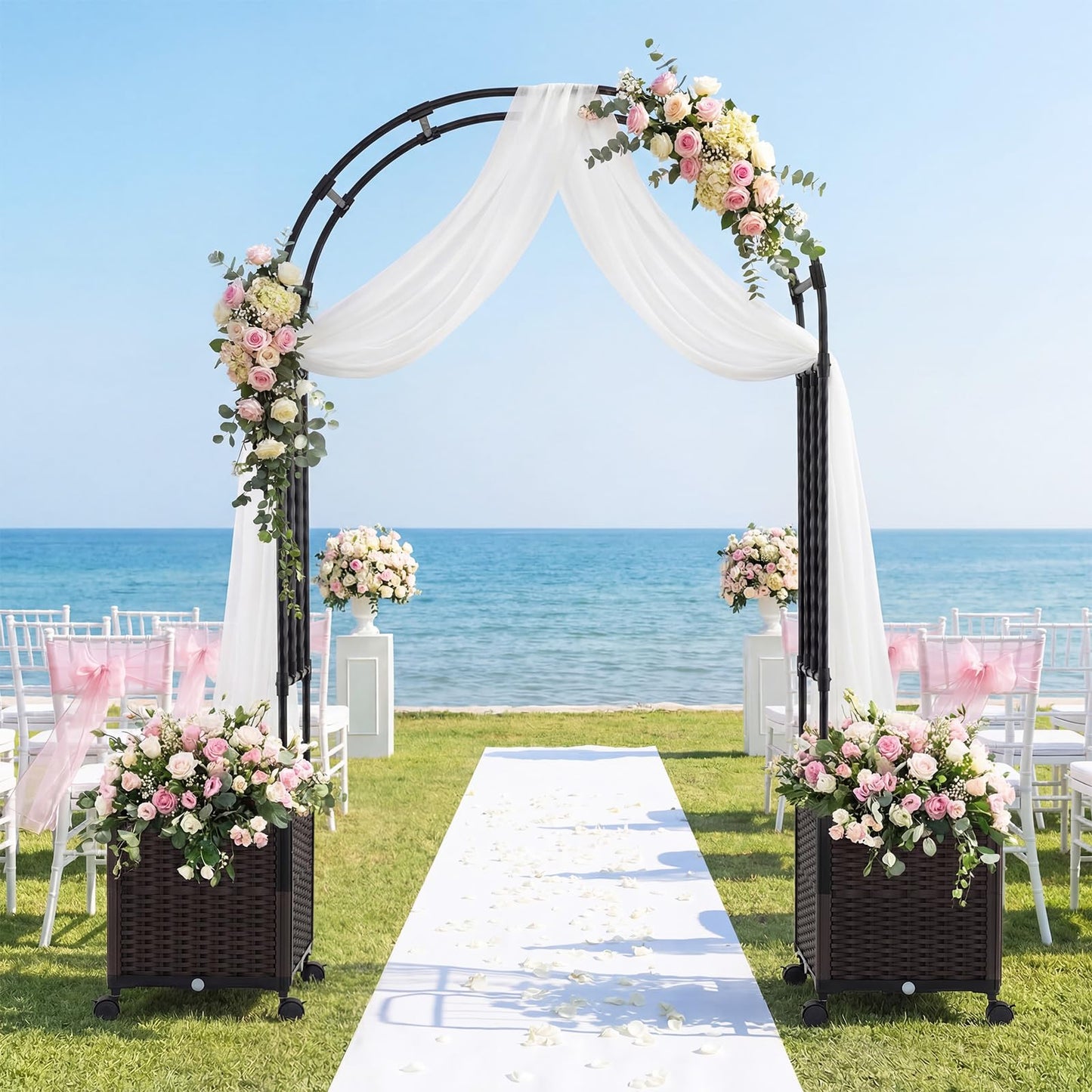 Garden Arch with Planter Box, 2M Metal Pergola Arbor Trellis with Self-Watering System