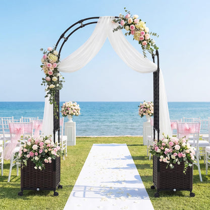 Garden Arch with Planter Box, 2M Metal Pergola Arbor Trellis with Self-Watering System