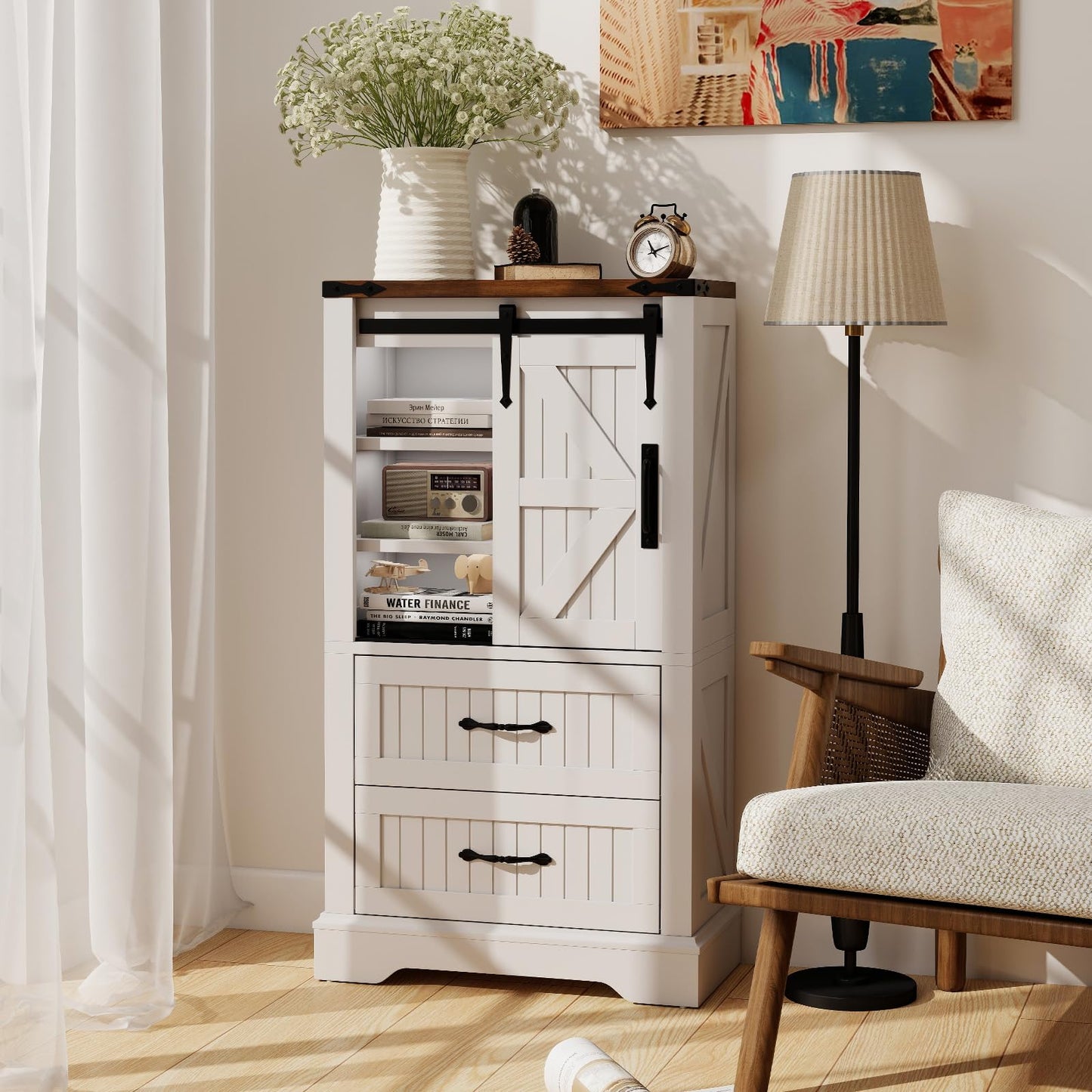 Farmhouse Bathroom Floor Cabinet with Sliding Barn Door
