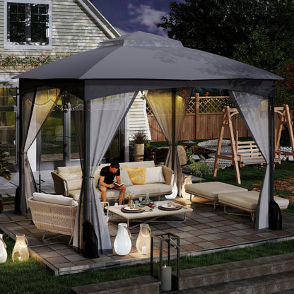 Garden Gazebo with Netting Sidewalls and 4 Sandbags