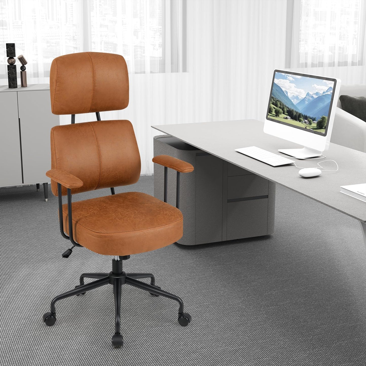 Ergonomic Office Chair with Adjustable Headrest and Spring Cushion Seat