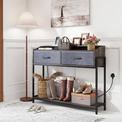 Console Table with Charging Station 110cm Entryway Table with 2 Drawers