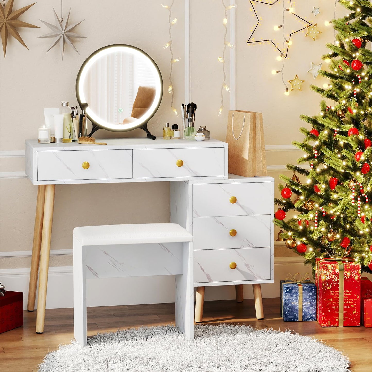 Vanity Desk Makeup Vanity Set with Removable Mirror