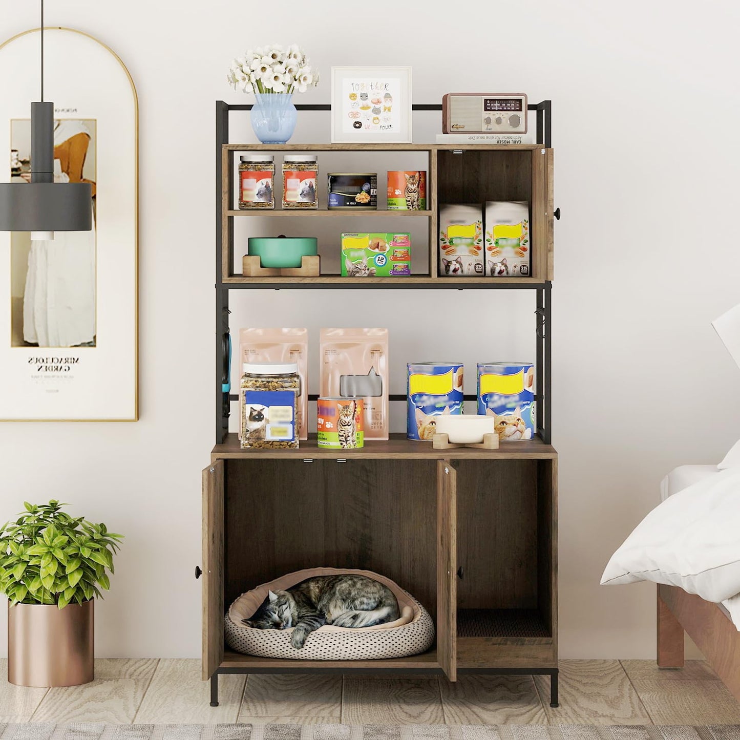 Cat Litter Box Enclosure, Hidden Cats Washroom Furniture with Storage Shelves