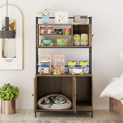 Cat Litter Box Enclosure, Hidden Cats Washroom Furniture with Storage Shelves