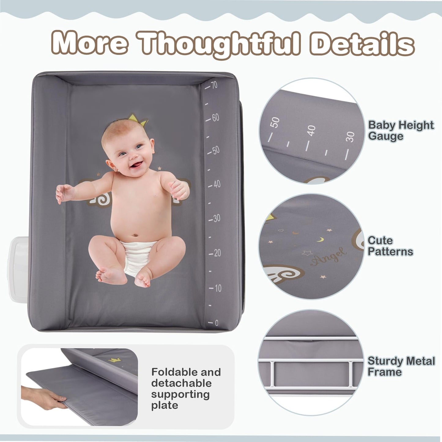 Baby Changing Table Foldable Infant Care Station with Wheels & Trash Can