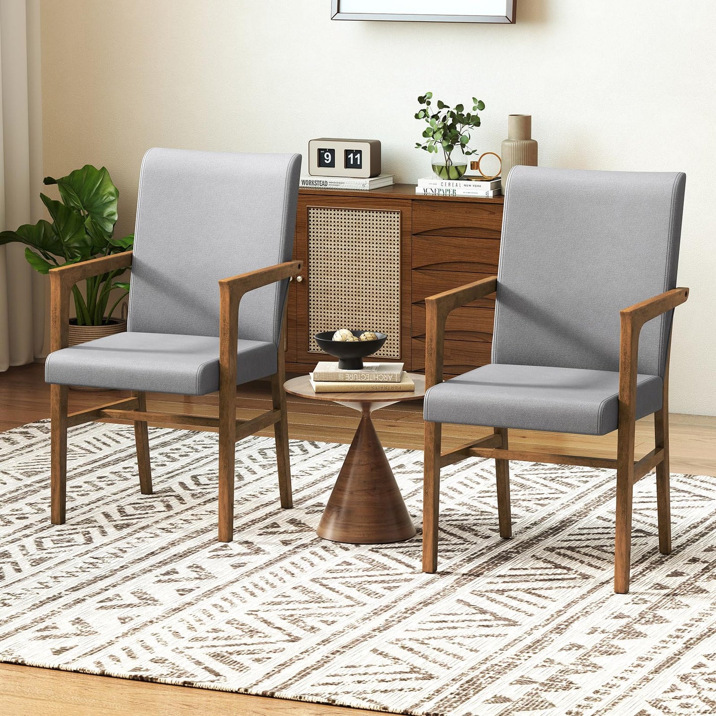 Mid-Century Modern Dining Chairs Set of 2 with High Back and Soft Cushion