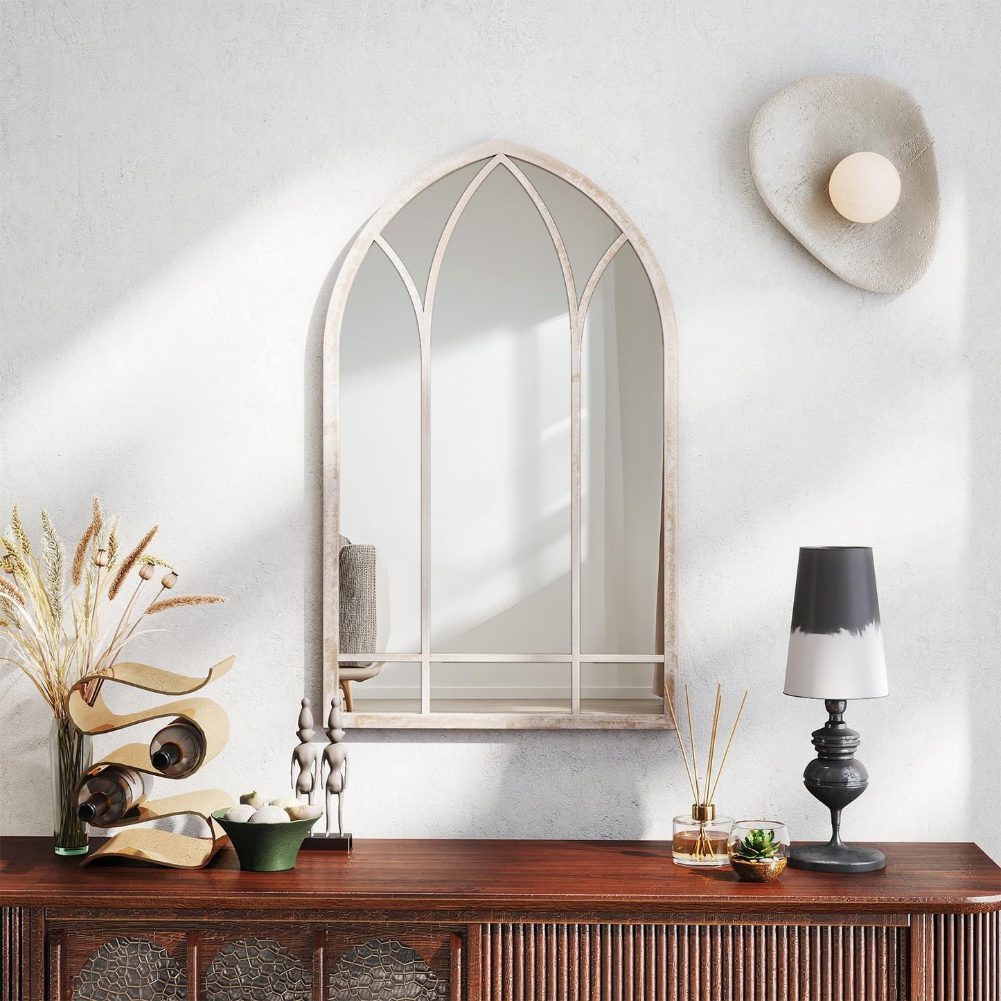 Arched Window Wall Mirror, Farmhouse Hanging Accent Decorative Mirror