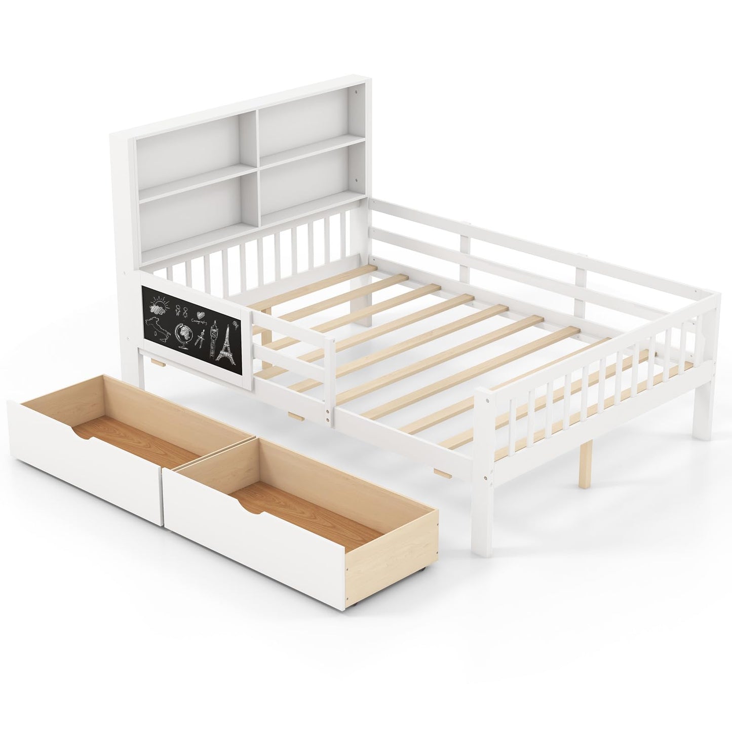 Single/Double Size Bed Frame with 2 Storage Drawers White