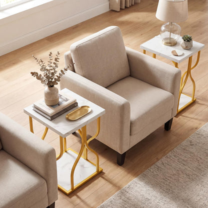 2-Tier Sofa Side Table, Faux Marble End Table with Storage Shelf