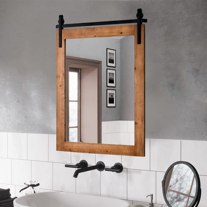 Wall Mounted Mirror with Solid Wood Frame and Metal Bracket