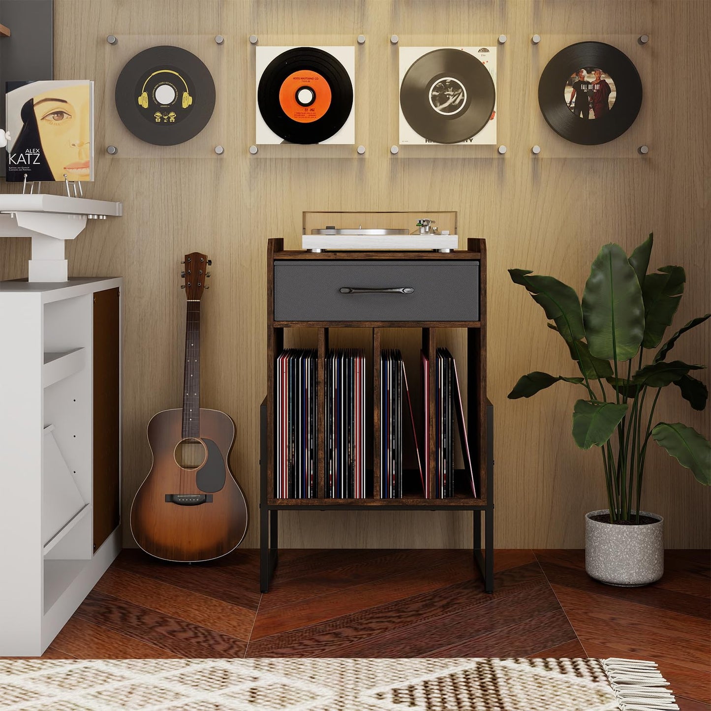 Record Player Stand, Industrial Wooden Turntable Stand End Sofa Side Table