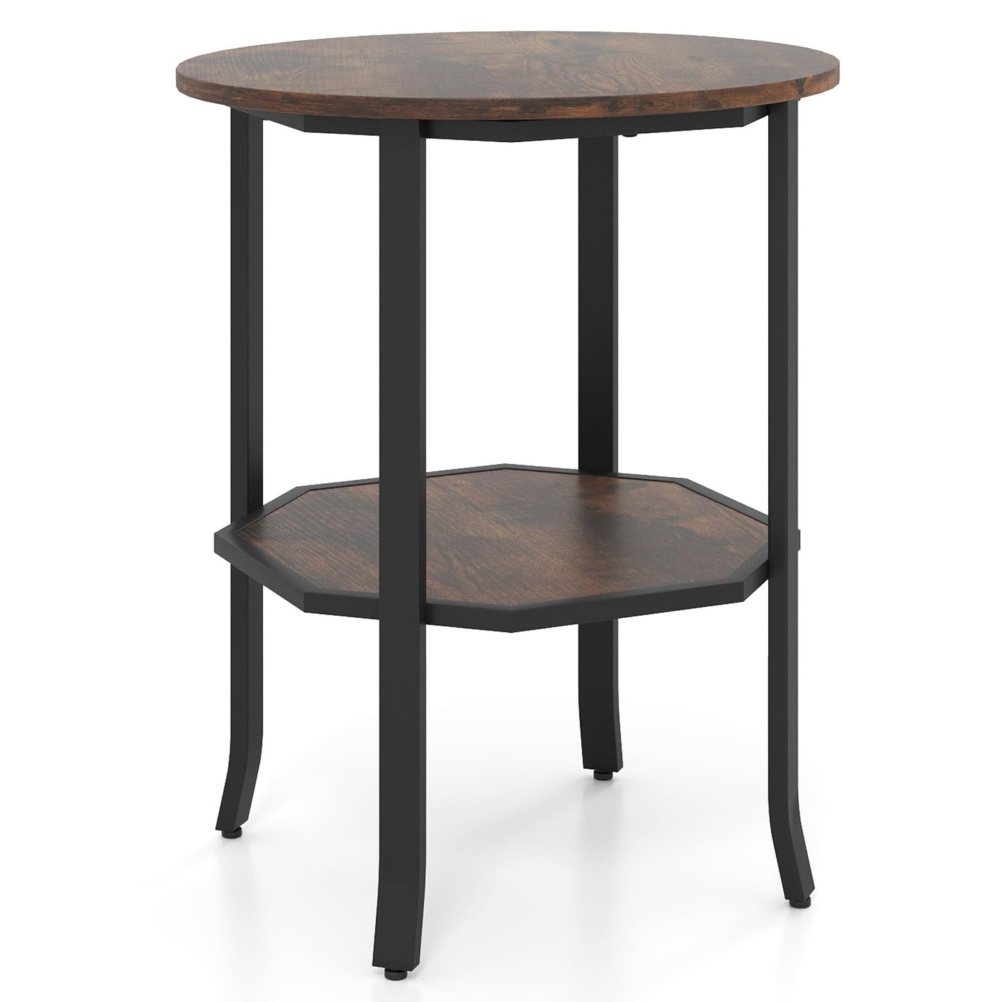 Round Side 2-Tier End Table with Storage Shelf