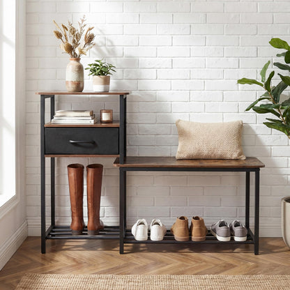 3-Tier Shoe Rack Bench, Industrial Shoe Storage Organiser with Seat