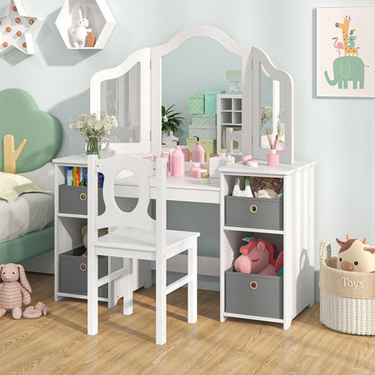 Kids Vanity Desk and Chair 2 in 1 Toddler Makeup Pretend Play Table