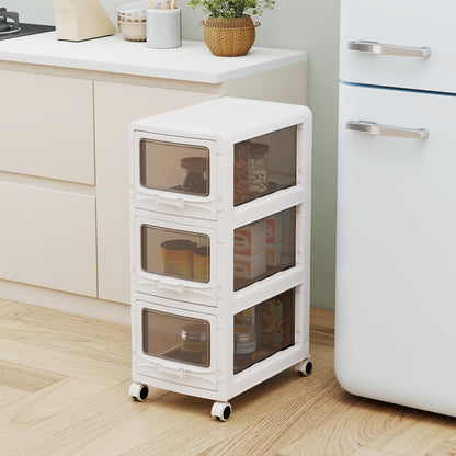 Slim Bathroom Floor Cabinet with 3/4/5 Drawers on Wheels (3-Tier) | Narrow Bathroom Storage Unit