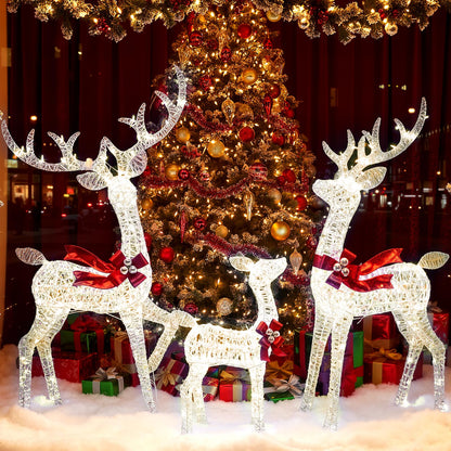 3-Piece Christmas Lighted Iridescent Reindeer Family Set Pre-lit Xmas Deer Family