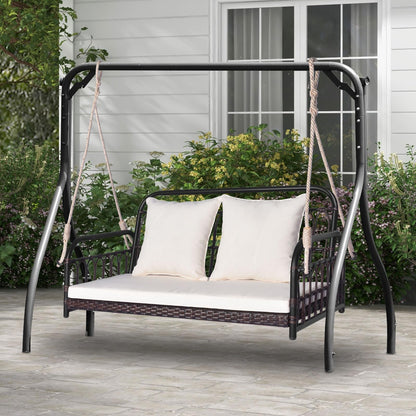 2-Person Outdoor Patio Hanging Chair with Cushions for Garden, Backyard