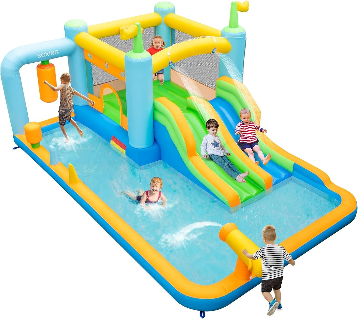 7 in 1 Inflatable Water Park with 2 Slides for 3-10 Years Old