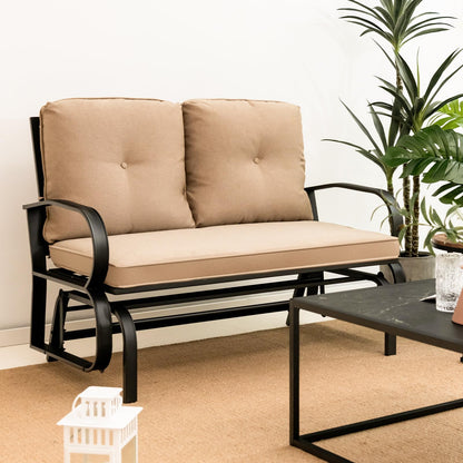 2-Person Steel Frame Outdoor Glider Bench with Cushions