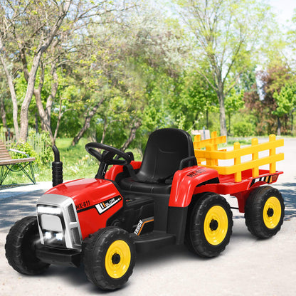 12V Kids Ride On Tractor with Trailer Music and LED Lights