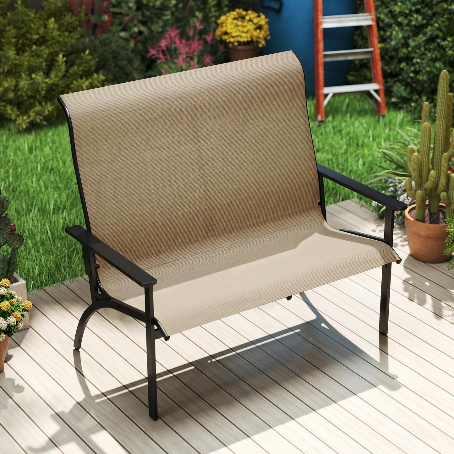 Outdoor Adirondack Bench Chair with High Back and Armrests