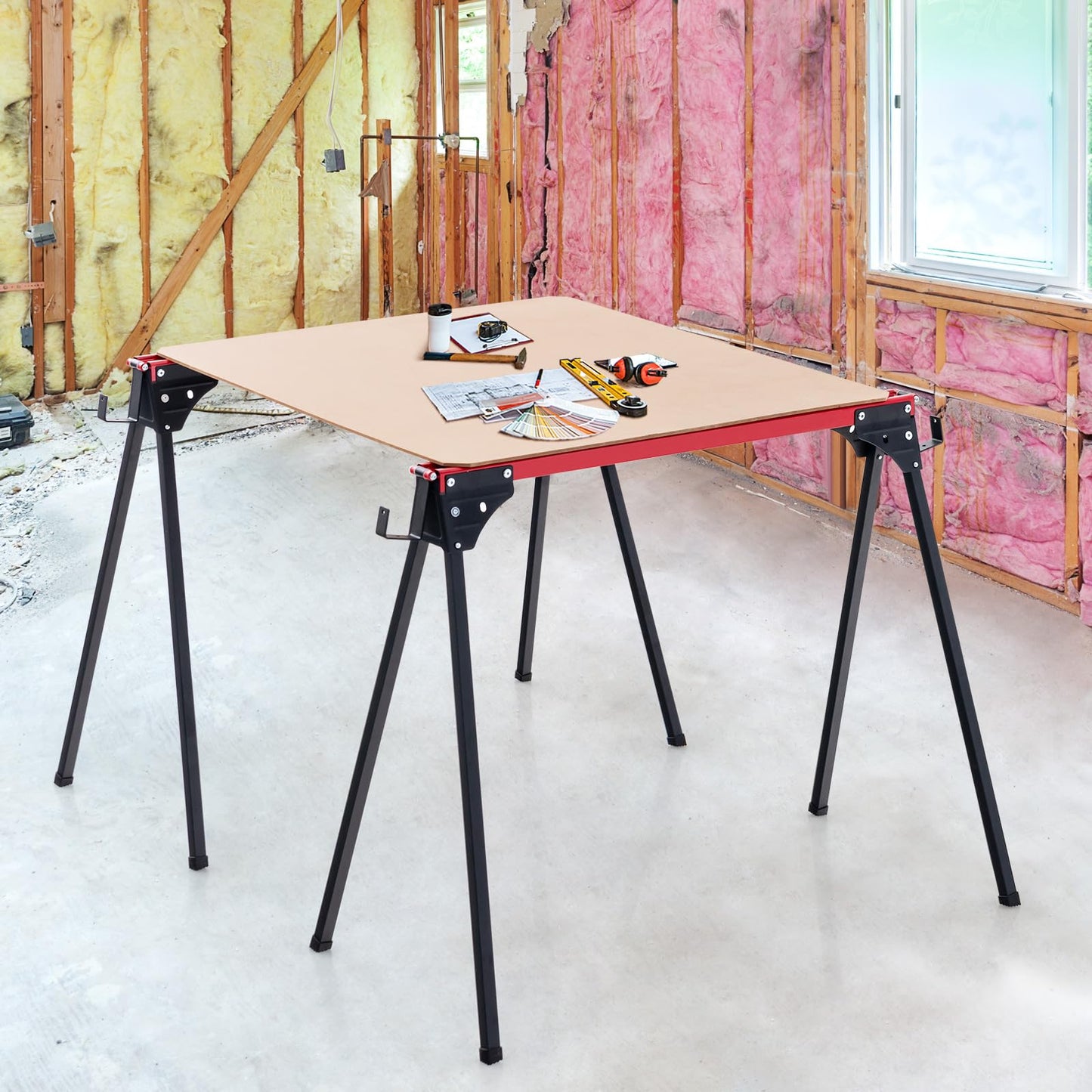 2 Pack Portable Saw Horse Work Table with Quick Open Legs and Support Arms